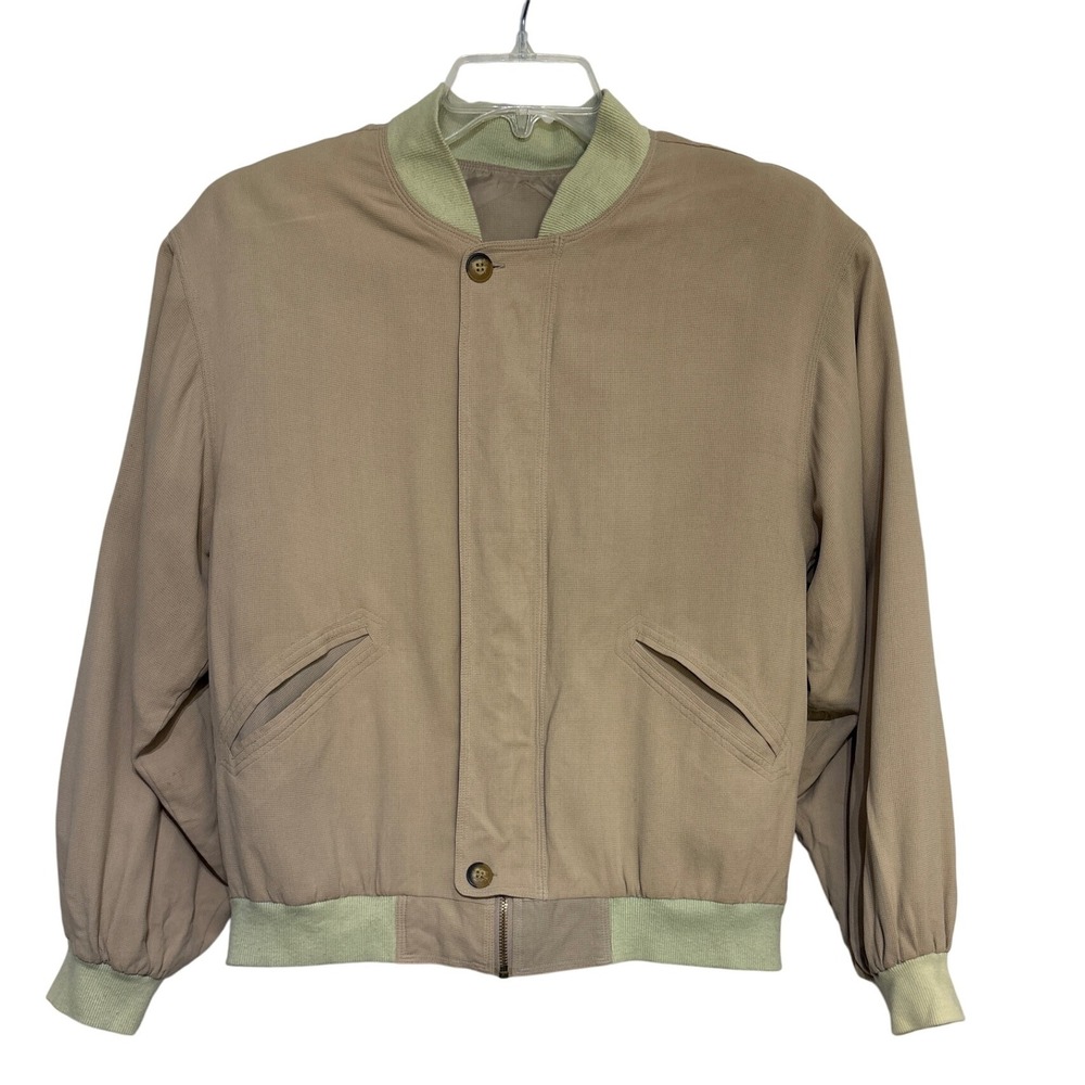 Poeta Moda Styled‎ in Italy Mens Silk Bomber Jacket Light Tan Size Medium